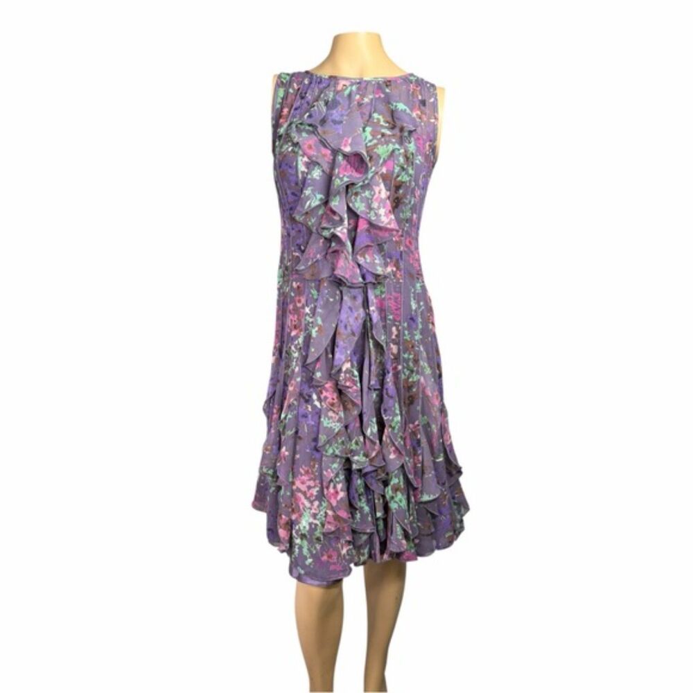 Adrianna Papell Floral Ruffle Dress Size 4 Purple